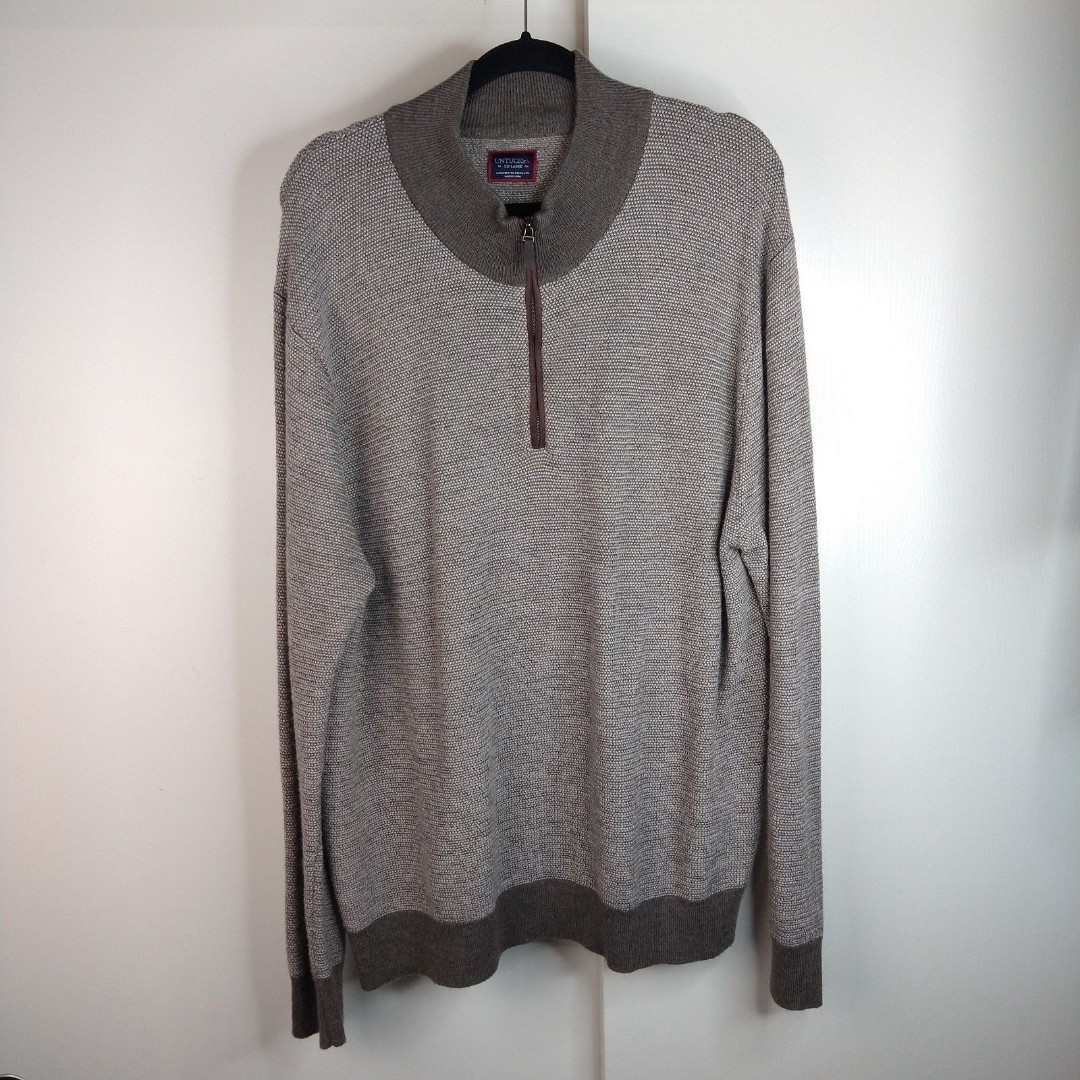 UNTUCKit 1/4 Zip Pullover Sweater 100% Extra Fine Merino Wool Men Size XXL Brown