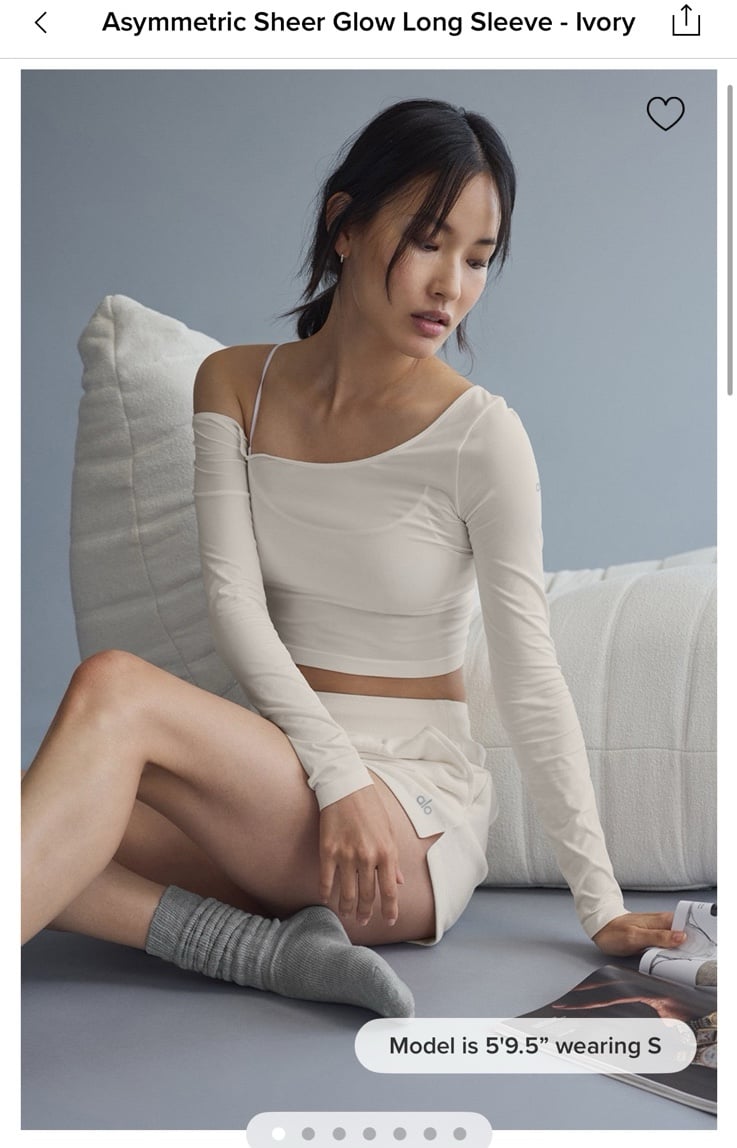 alo asymmetric sheer glow long sleeve ivory size S