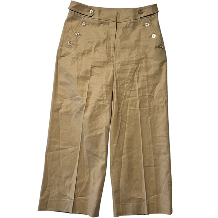Veronica Beard‎ Women's 10 Linen Blend Button Detail Cropped Wide Leg Trouser