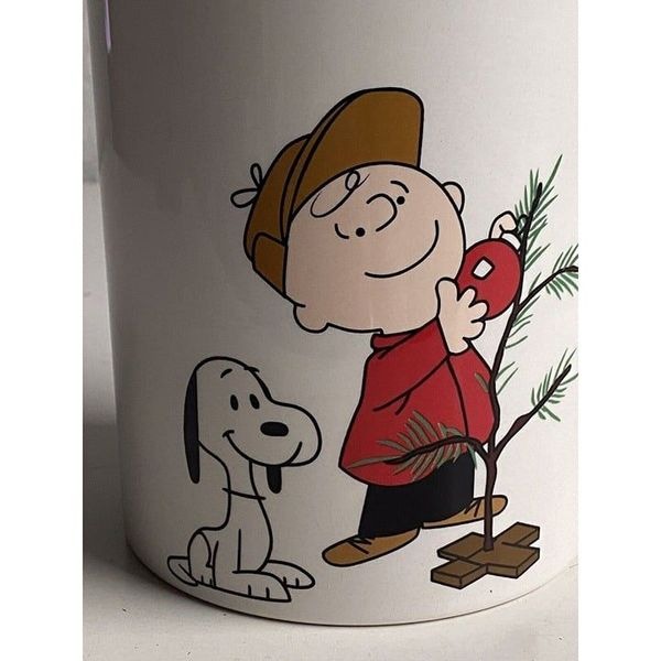 PEANUTS CHARLIE BROWN SNOOPY CHRISTMAS TREE LIGHTS CANISTER COOKIE JAR NEW - detail