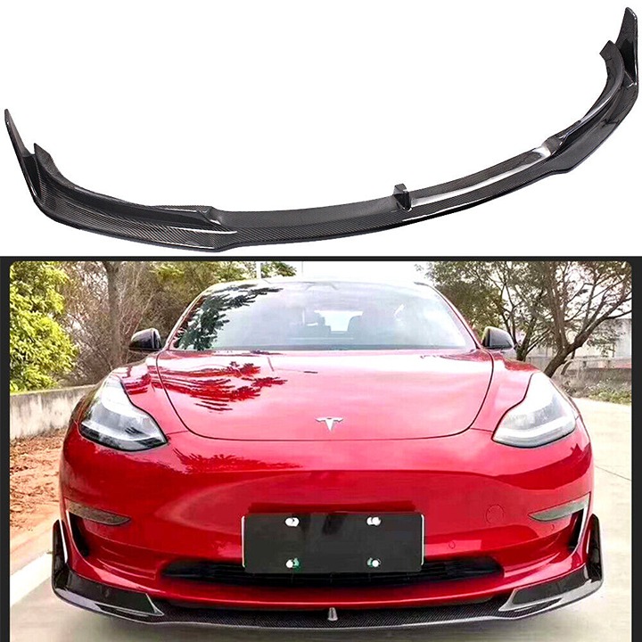 BRAND NEW 2017-2023 Tesla Model 3 V Style Front Bumper Lip Real Carbon Fiber