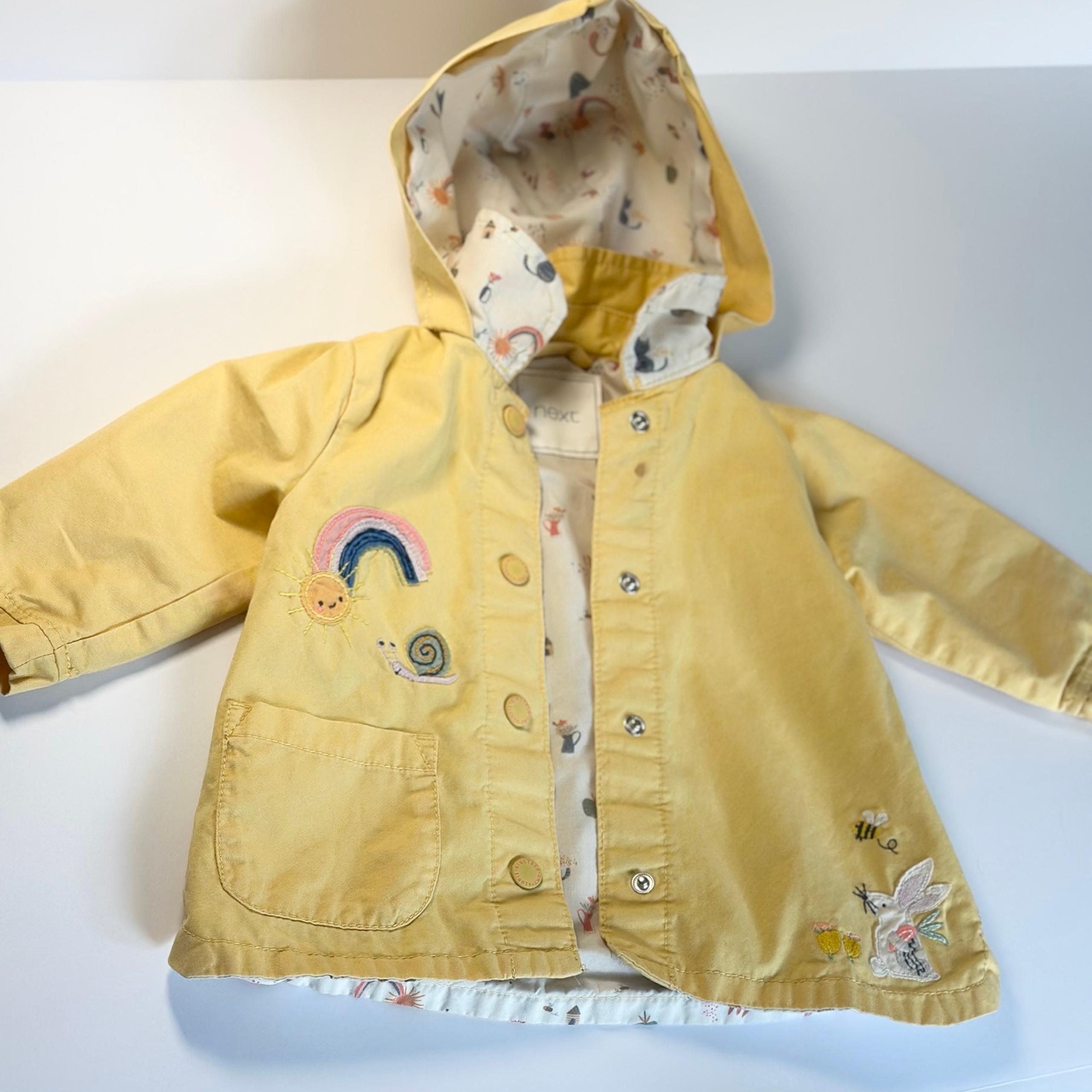 NEXT Kids uk Embroidered Spring Coat, Snap, Hood, Cotton Lined, Size 9-12 Month