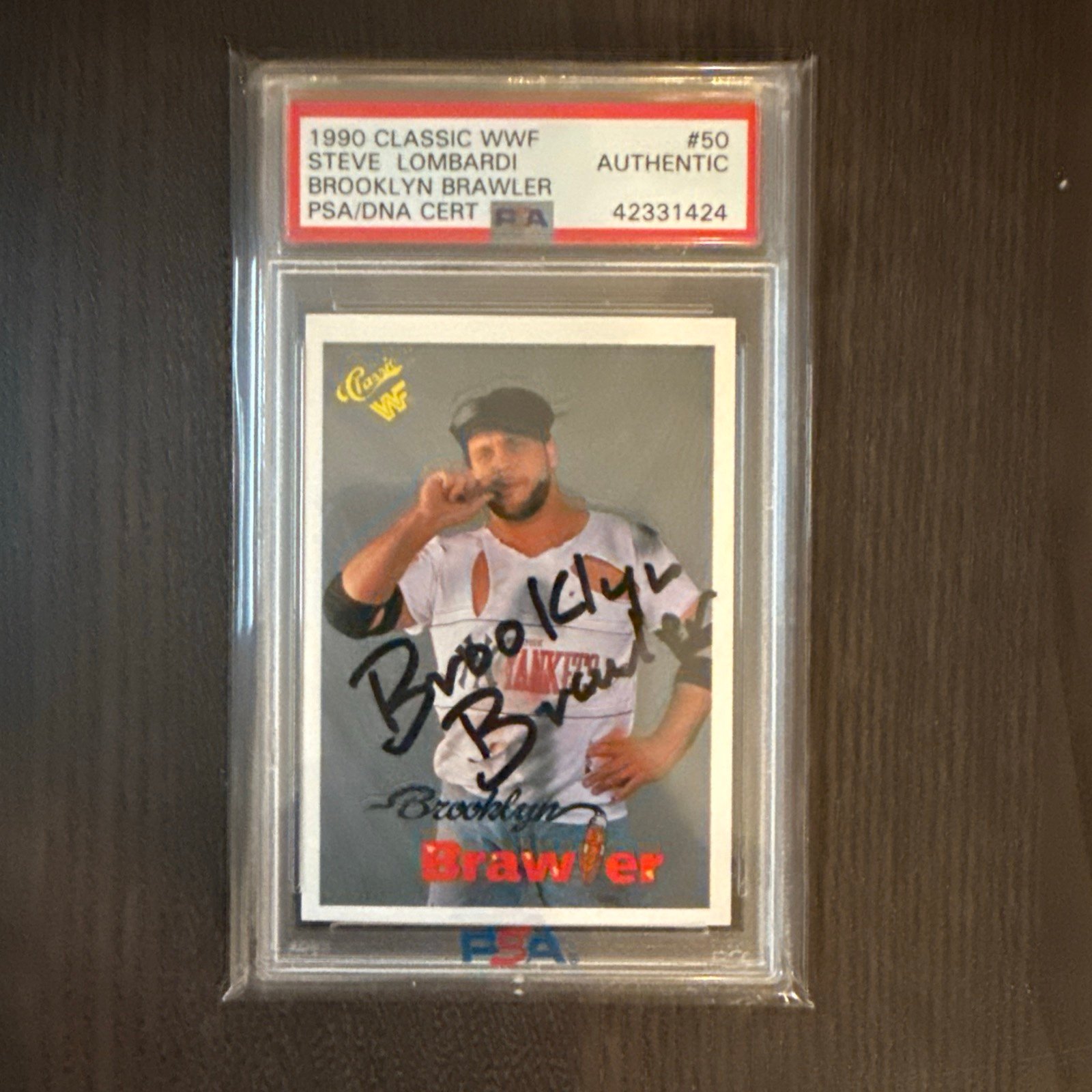 1990 Classic WWF Card#50 -Steve Lombardi/Brooklyn Brawler Certified On Card Auto