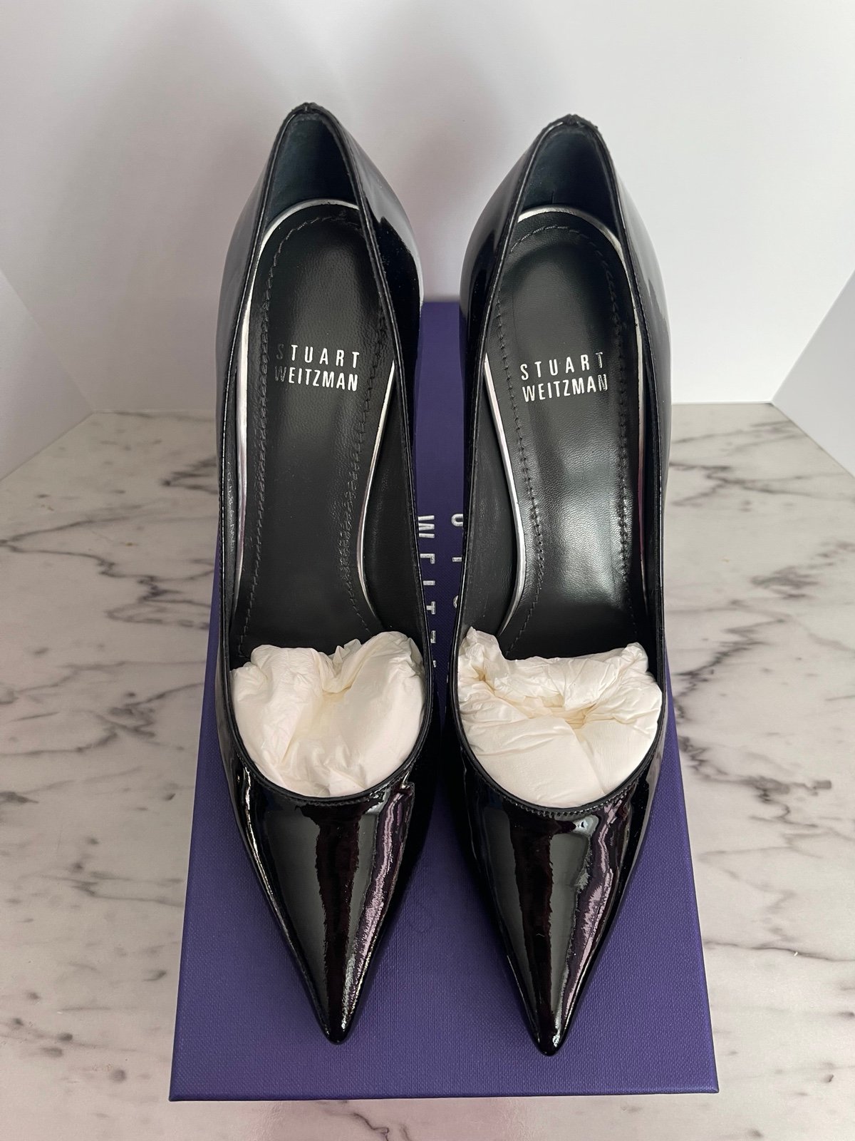 Stuart Weitzman Flirt Black Patent Stilletos