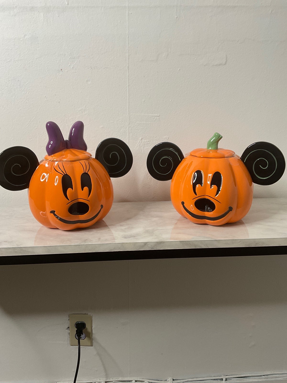 Disney Mickey and Minnie Mouse Halloween Pumpkin Cookie Jar Set of 2