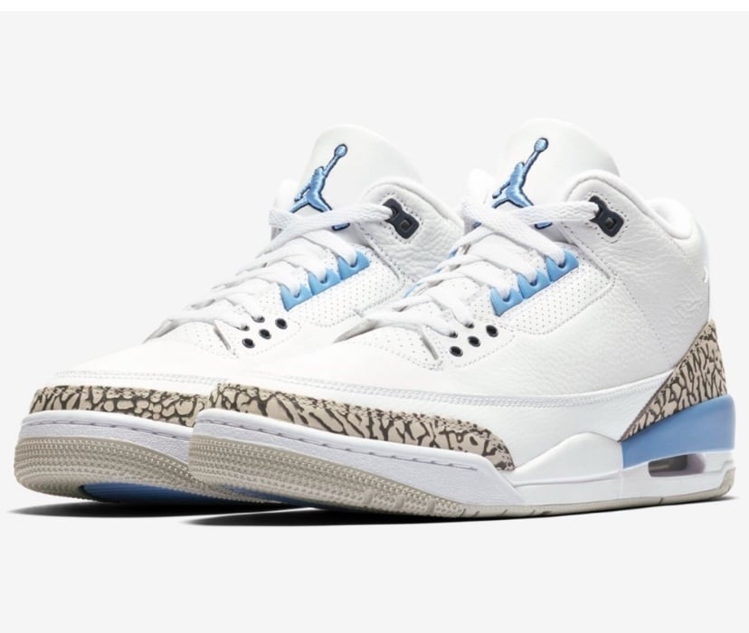 NEW Air Jordan Retro 3 UNC White Valor Blue CT8532-104 Size 10 100% Authentic