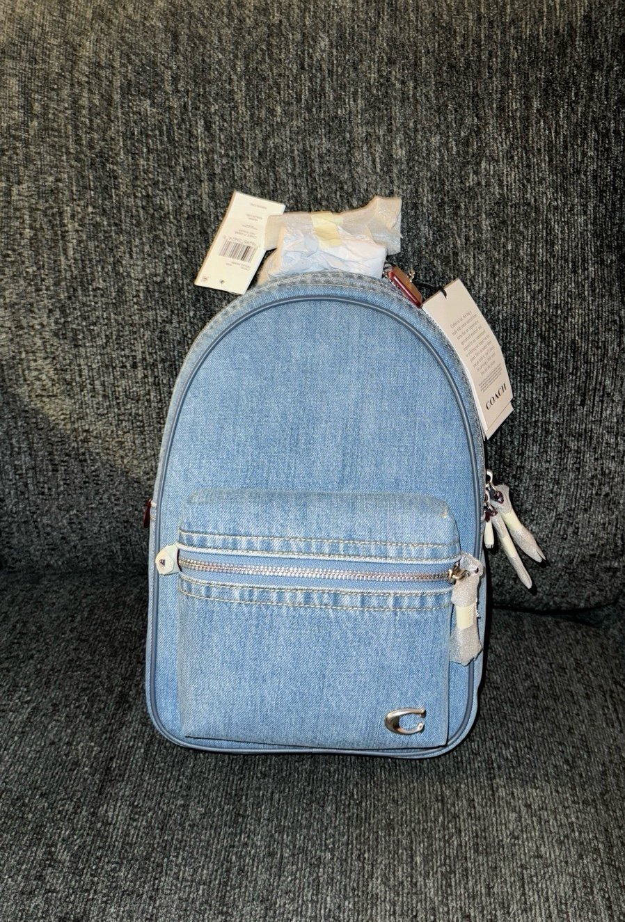 Coach Charter Crossbody Pack Bag in Silver/Indigo Denim & Calf Leather NWT
