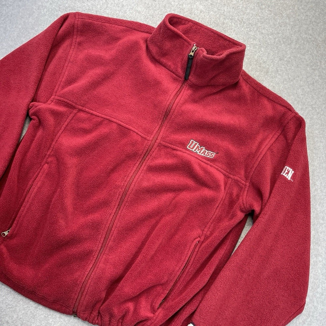 Vintage UMASS Minutemen Pro Player Mens Large L Red Full Zip Fleece Jacket Y2K