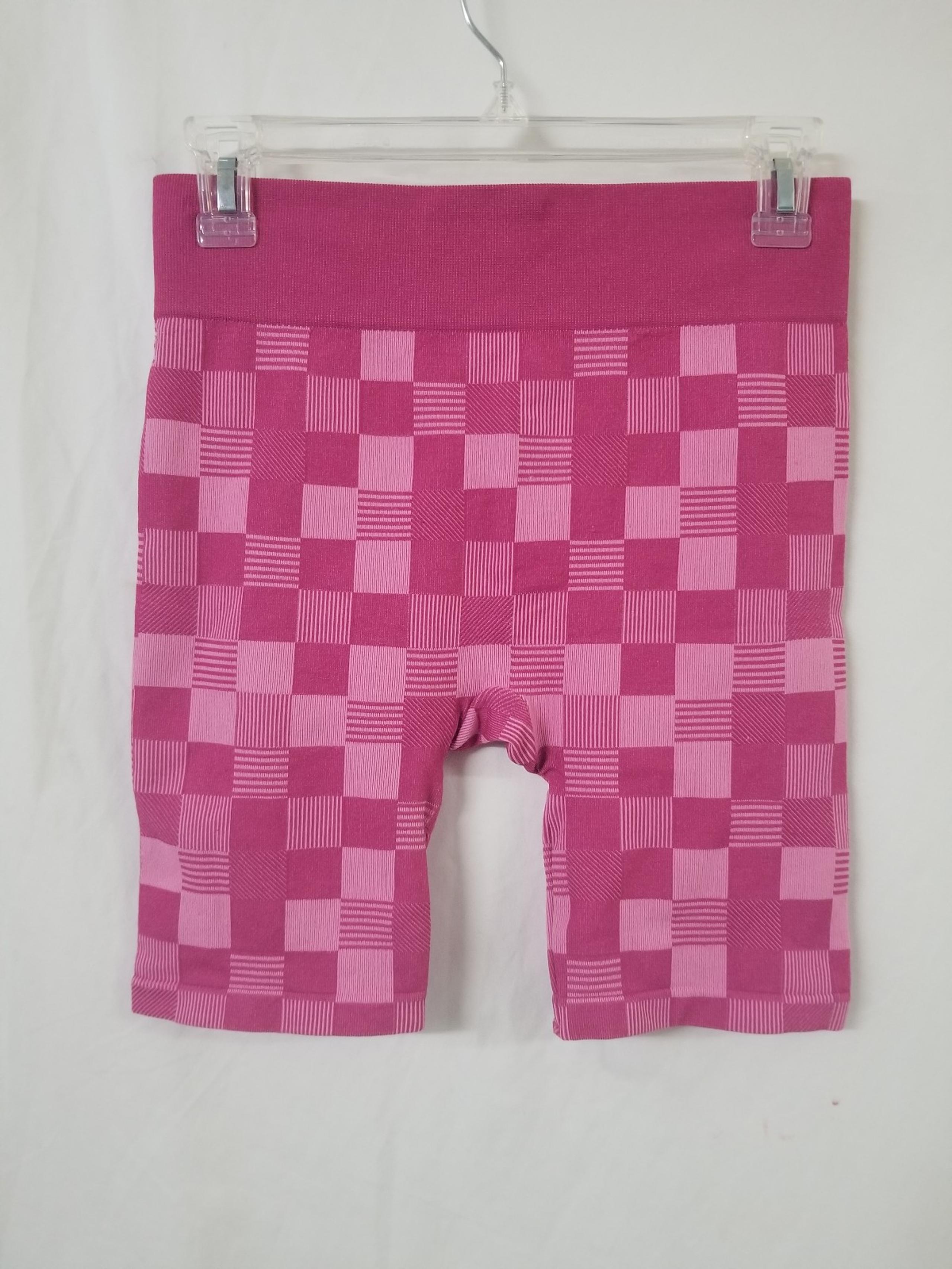 Womens NO BOUNDARIES Pink CHECKER Print Stretch Bike Shorts Size M