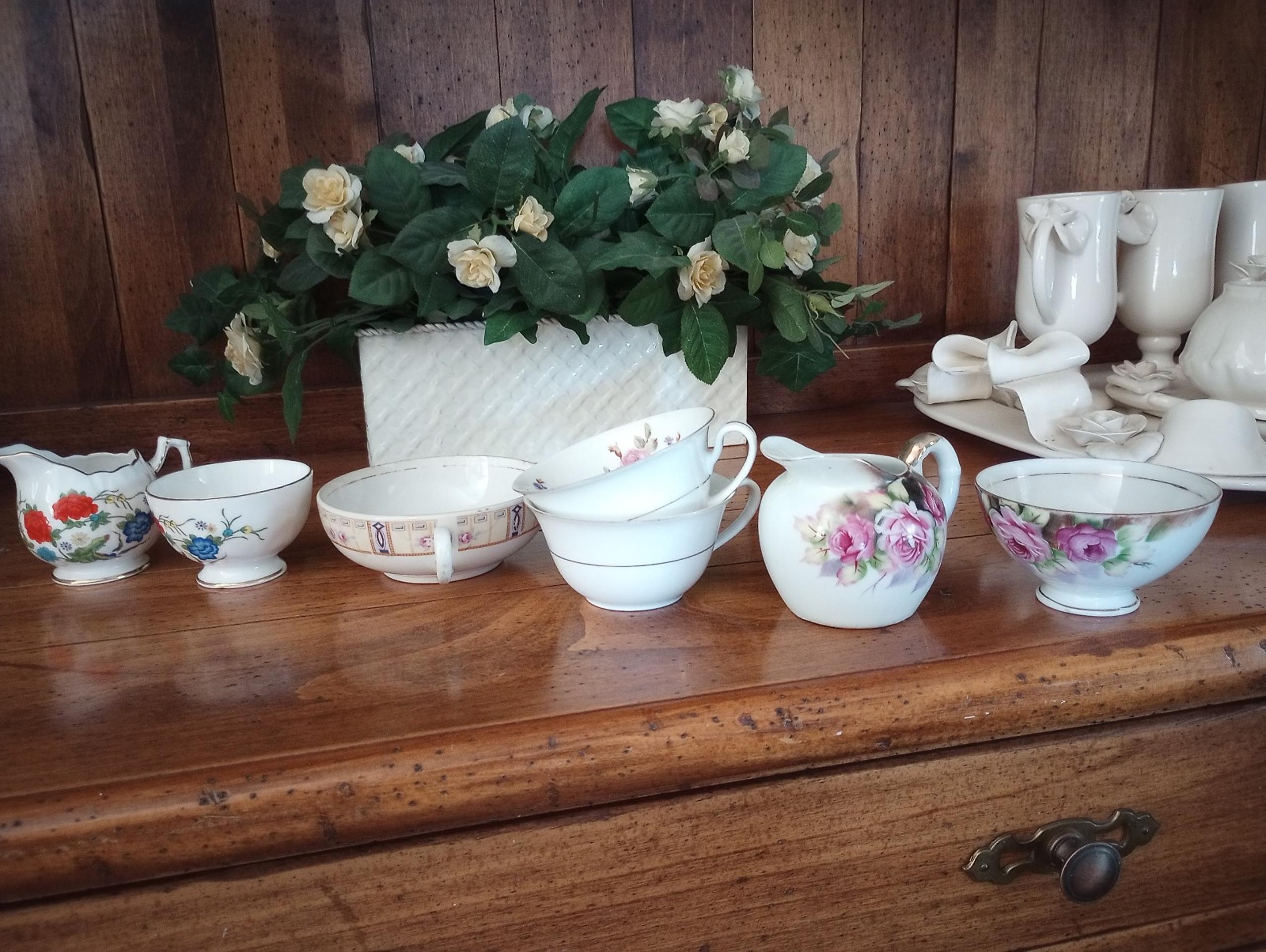 Lot Vtg to Antique Cream Cups Saucers Soup Bowl