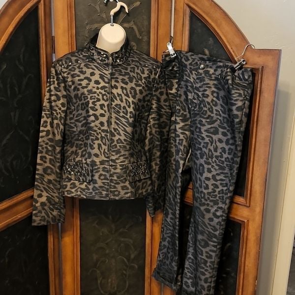 E39 leopard print pants and jacket set