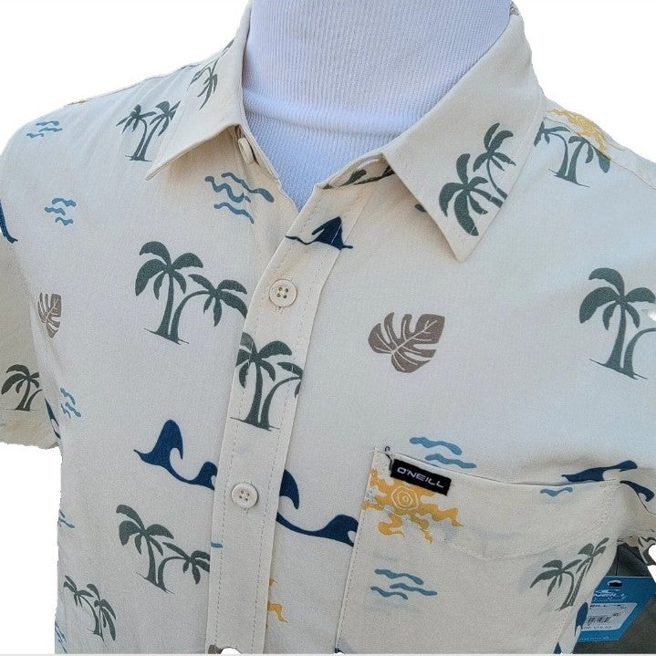 NEW O'Neill Men's s/s Button Down Shirt sz Small Standard Fit Surf Waves Print
