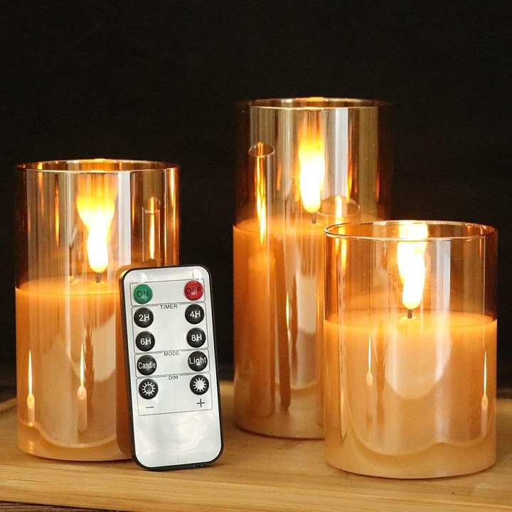 Flameless LED Candle, with 10-Button Remote Control and Timer (Set of 3)-RSH54D
