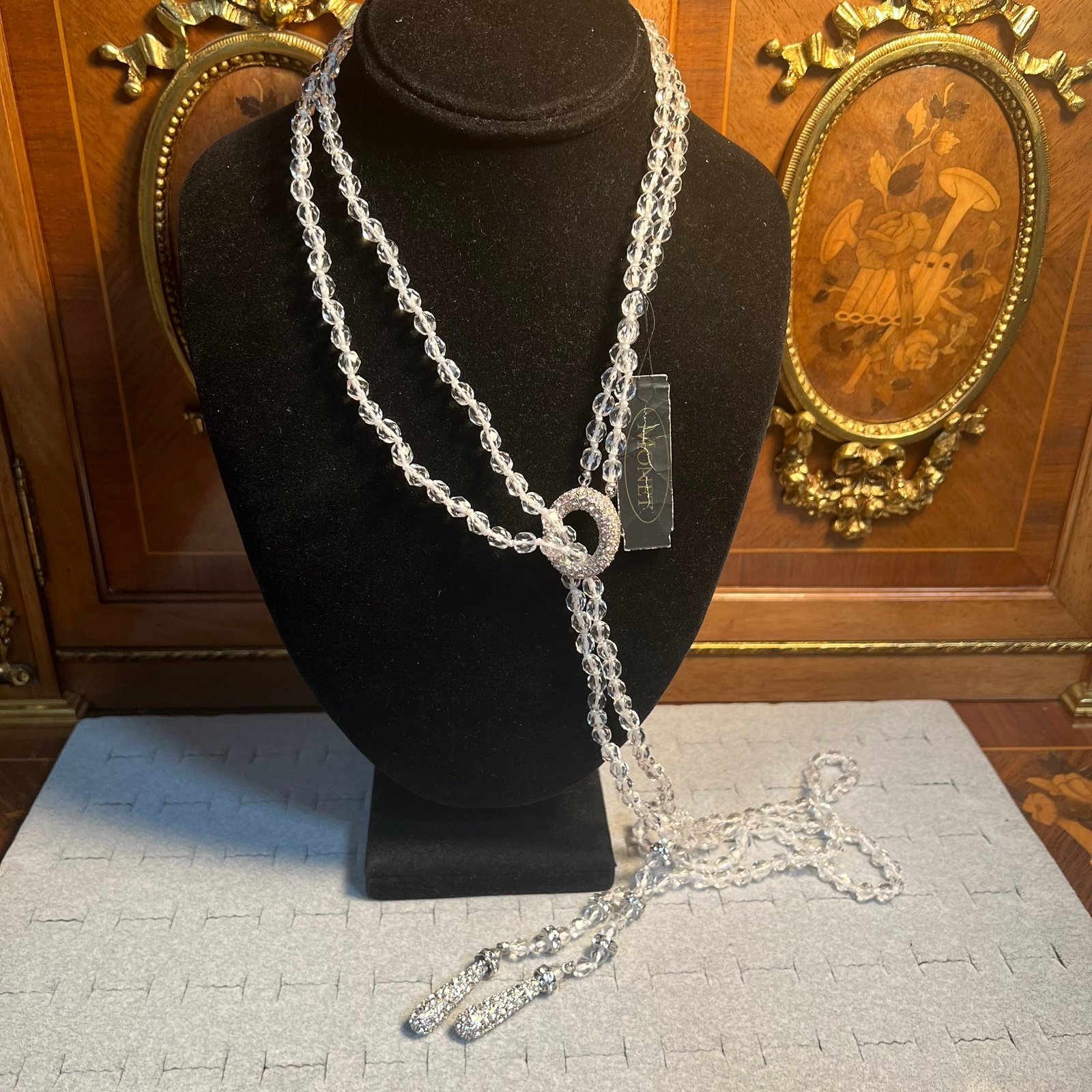 vintage unique Monet crystal and clear rhinestone adjustable long necklace