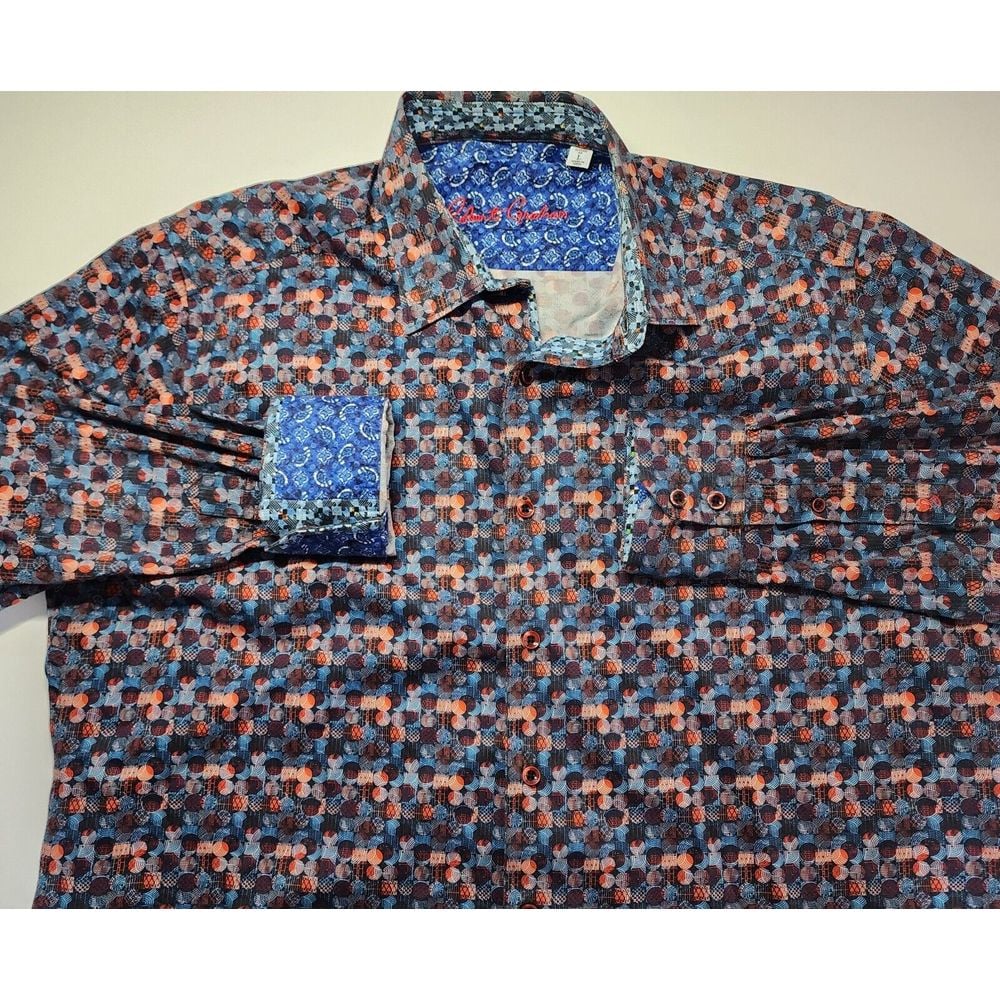 Robert Graham Mens Size L Long Sleeve Button Down Flip Cuff Red White Blue