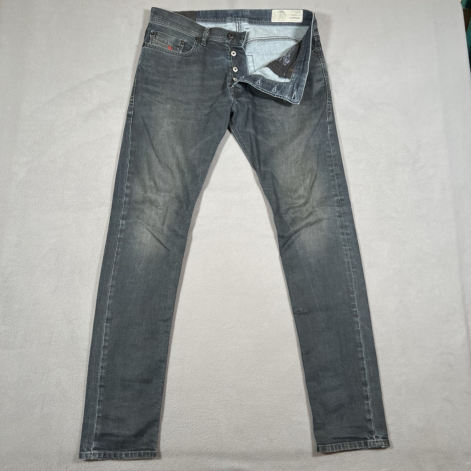 Diesel Jeans Men 34x33 Blue Tepphar Slim Carrot Button Fly Stretch Denim