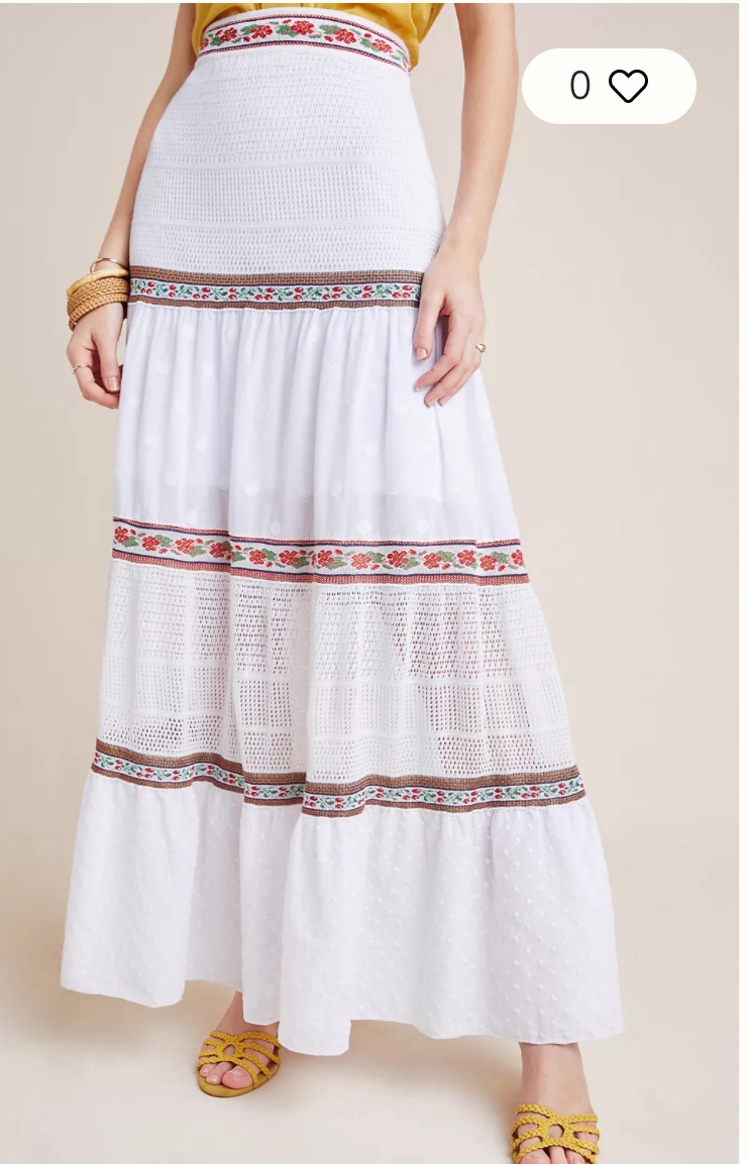 Anthropologie Cecelia Prado Lori Tiered Maxi Skirt- White, Women’s Size Large