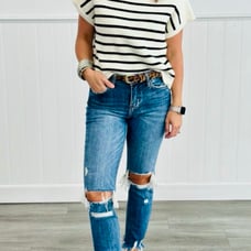 Mock Neck Box Sweater Size Medium Color Ivory And Black Strips Brand Blue Pepper