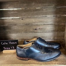 Mens Cole Haan Wingtip Oxford Black Leather Comfort Brogue Dress Shoes 13 M GUC