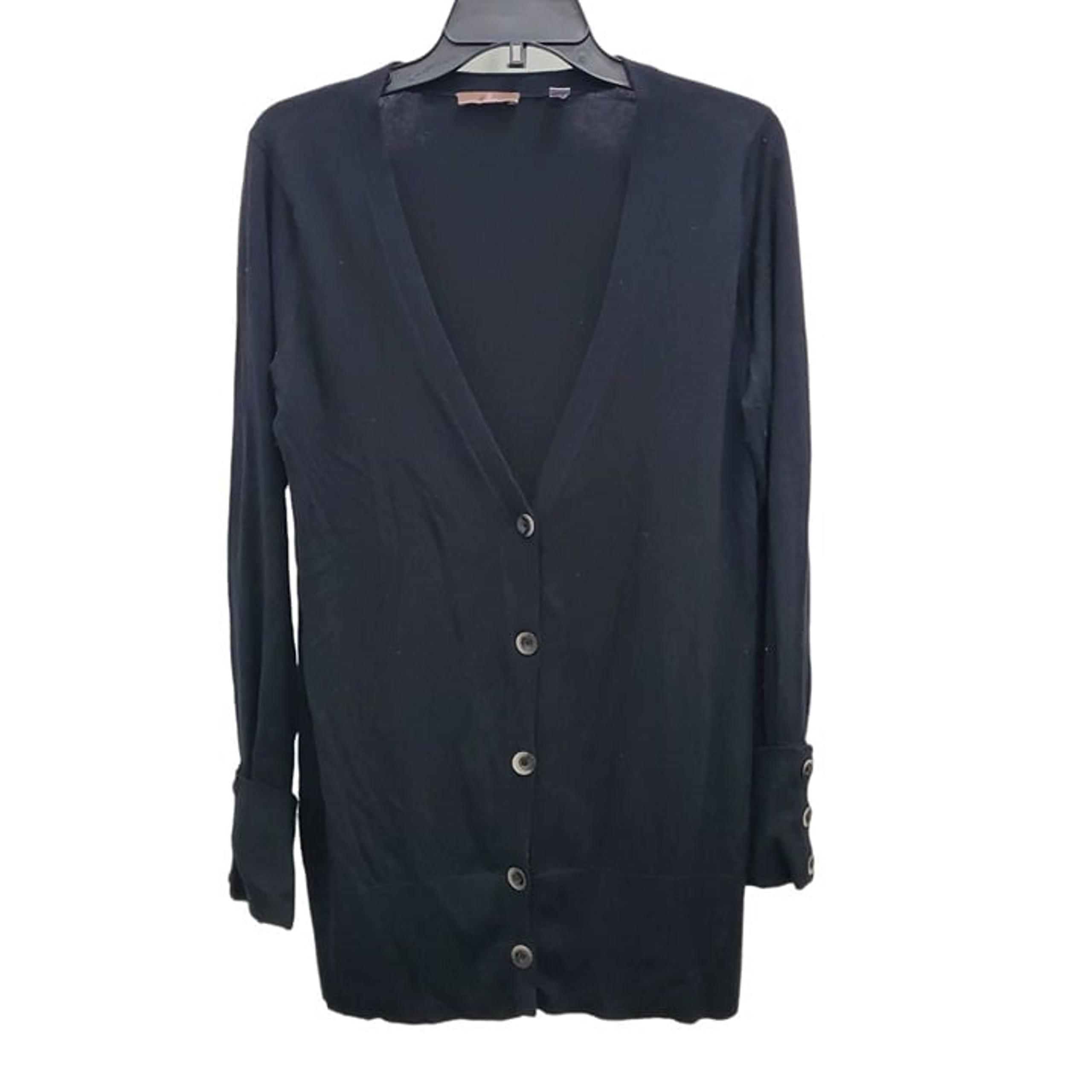 Cullen Women's Black Deep V-neck Button Front Silk Cashmere Blend Cardigan Sz M