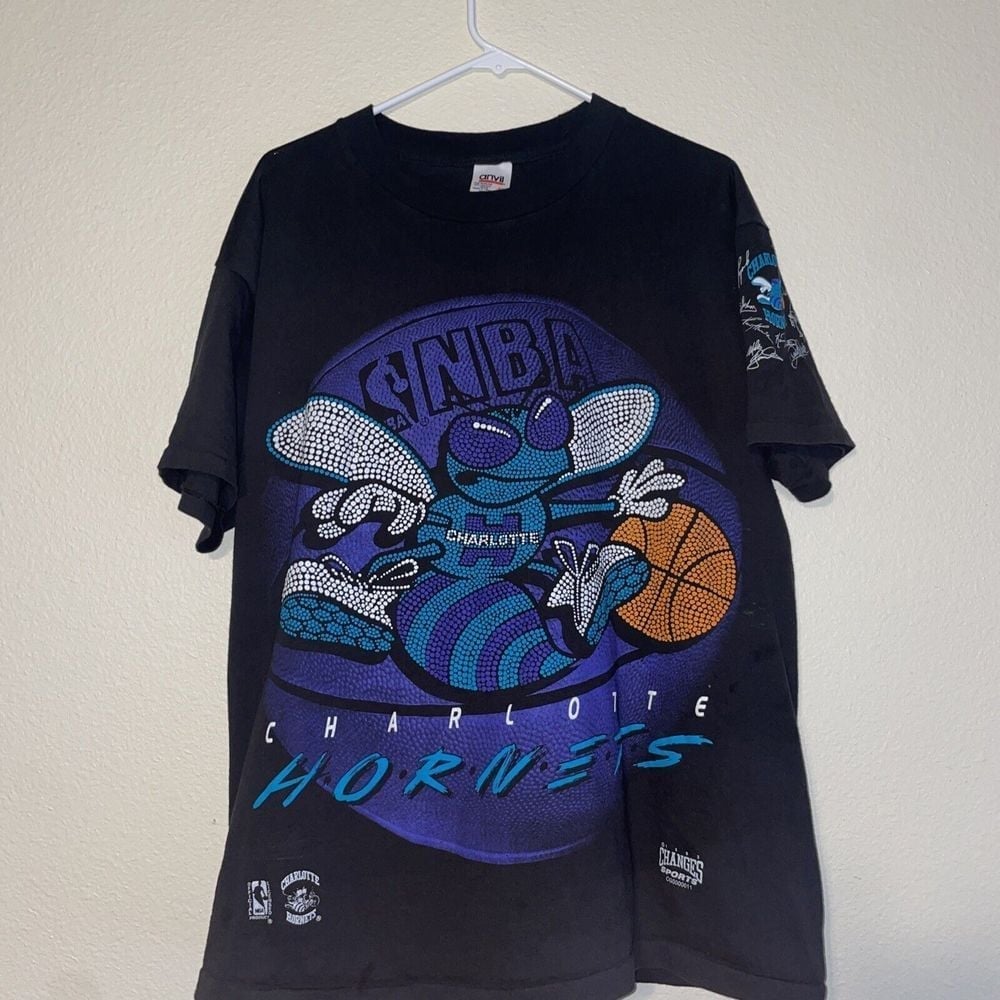 Charlotte Hornets 1993 NBA Single Stitch Huge Hugo Print Vtg Anvil XL TShirt