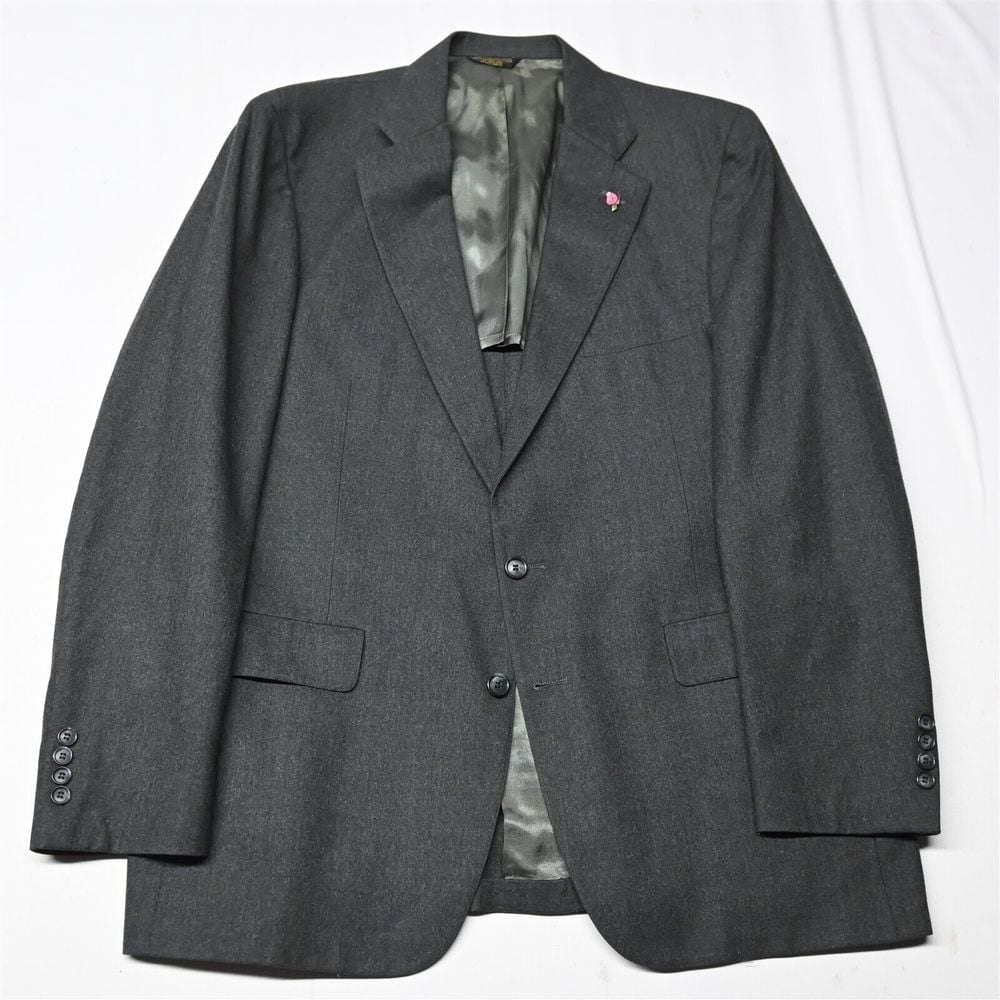 Vtg Palm Beach 46L Gray Flannel Wool USA Made Mens Blazer Suit Jacket Sport Coat