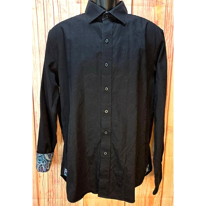 Robert Graham Black Paisley Mens Classic Fit Long Sleeve Button-Up Large Shirt