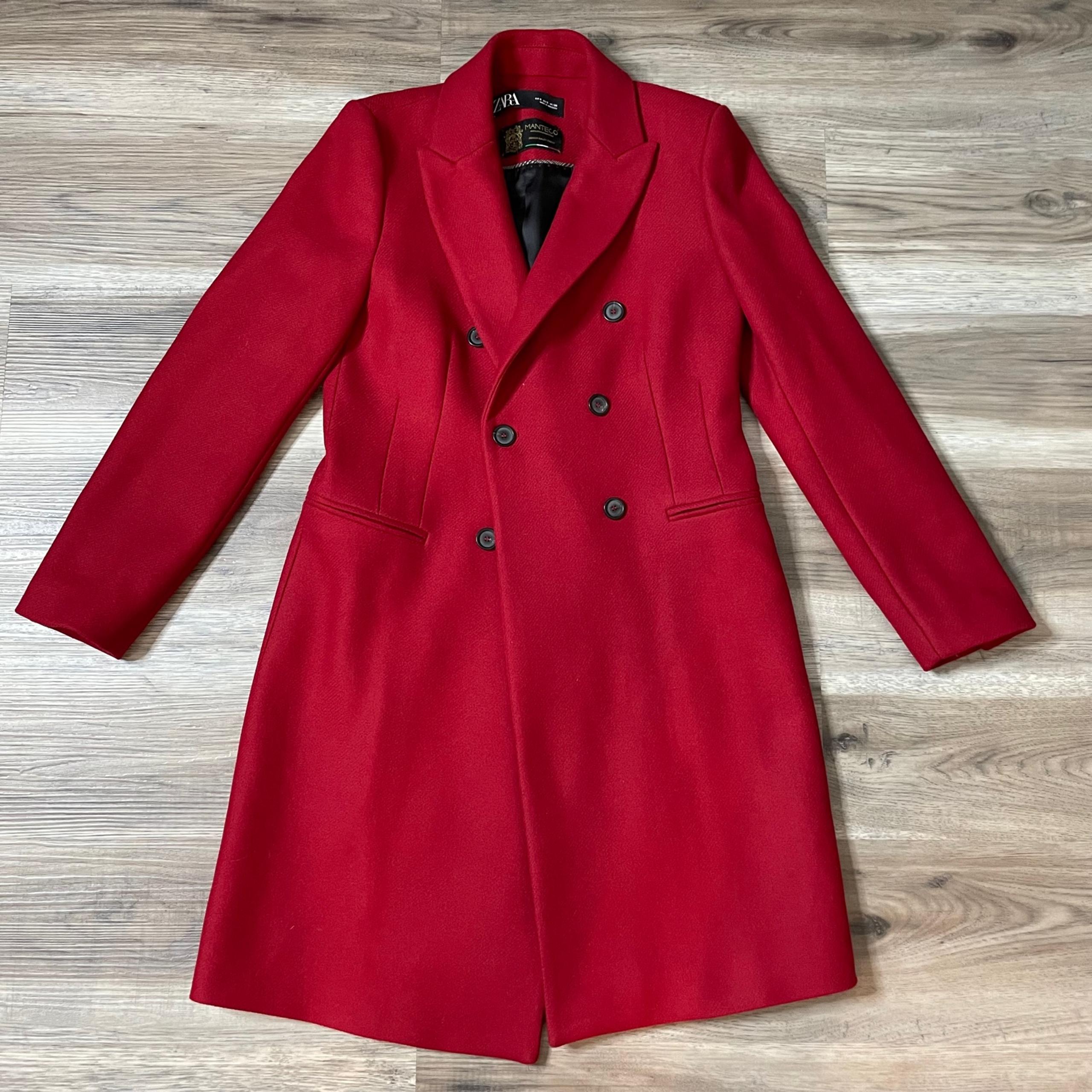 Zara Manteco Red Italian Wool Blend Coat Jacket Size Small
