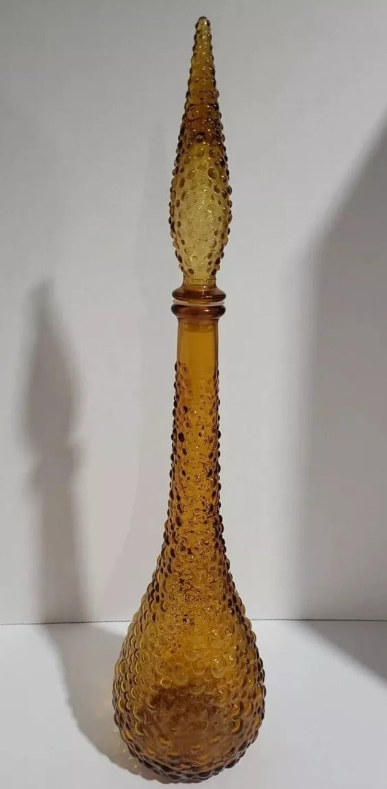 VTG Rossini Empoli MCM Teal Hobnail Glass 22 Decanter Genie Bottle & Stopper