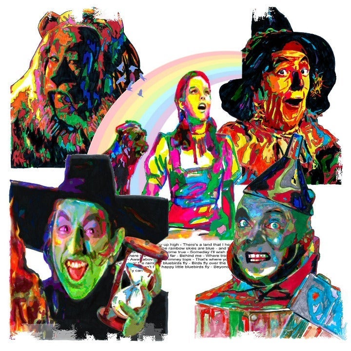 Wizard of Oz Scarecrow Dorothy Tin Man Wicked Witch Cowardly Lion Prints 18x24