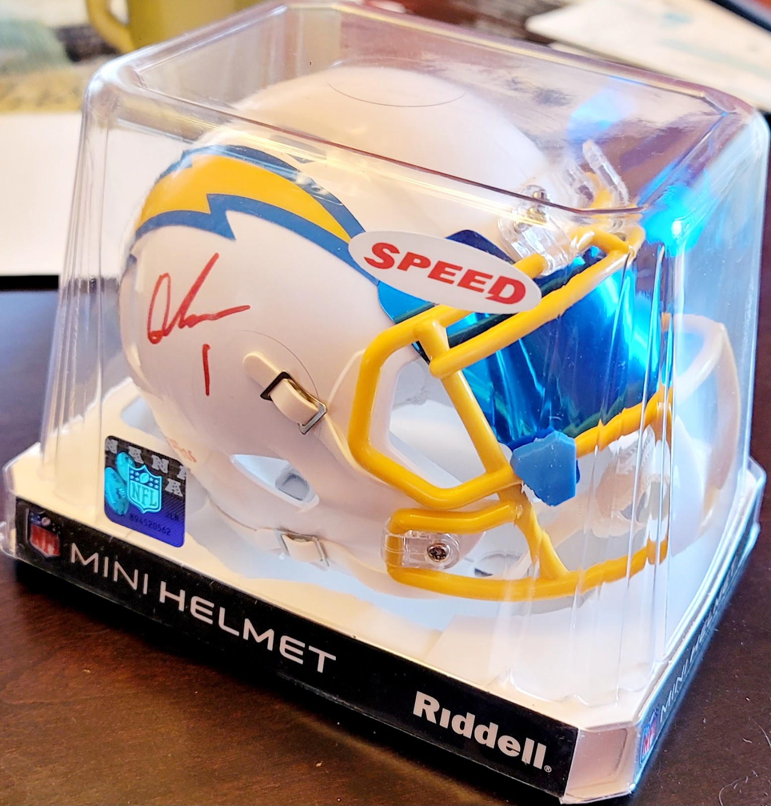 Speed NFL Mini Helmet Auto SSP /25 Quentin Johnston W/ Powder Blue Visor + Clips