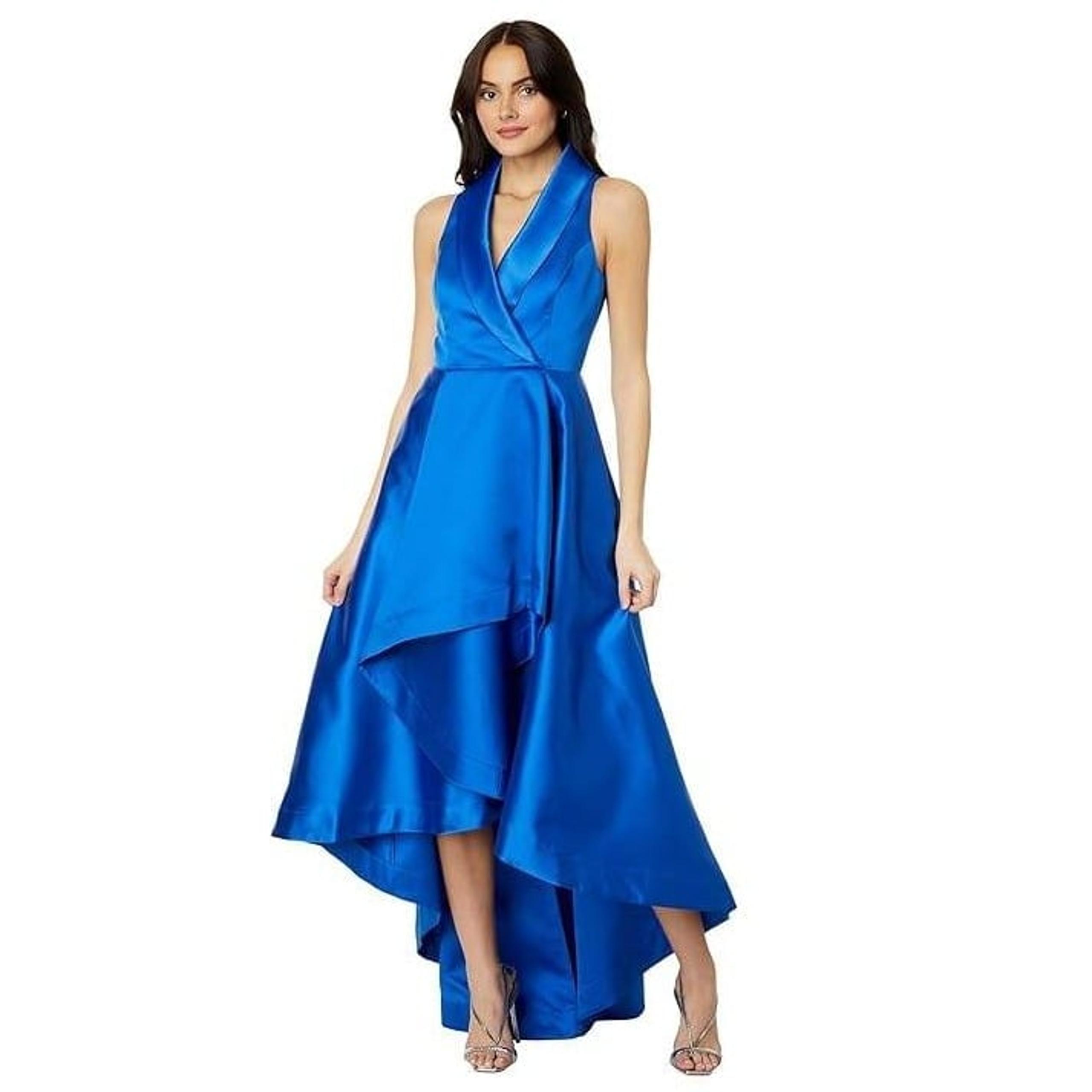 Adrianna Papell Tuxedo Gown Womens 4 Ultra Blue Mikado High-Low Formal NWT