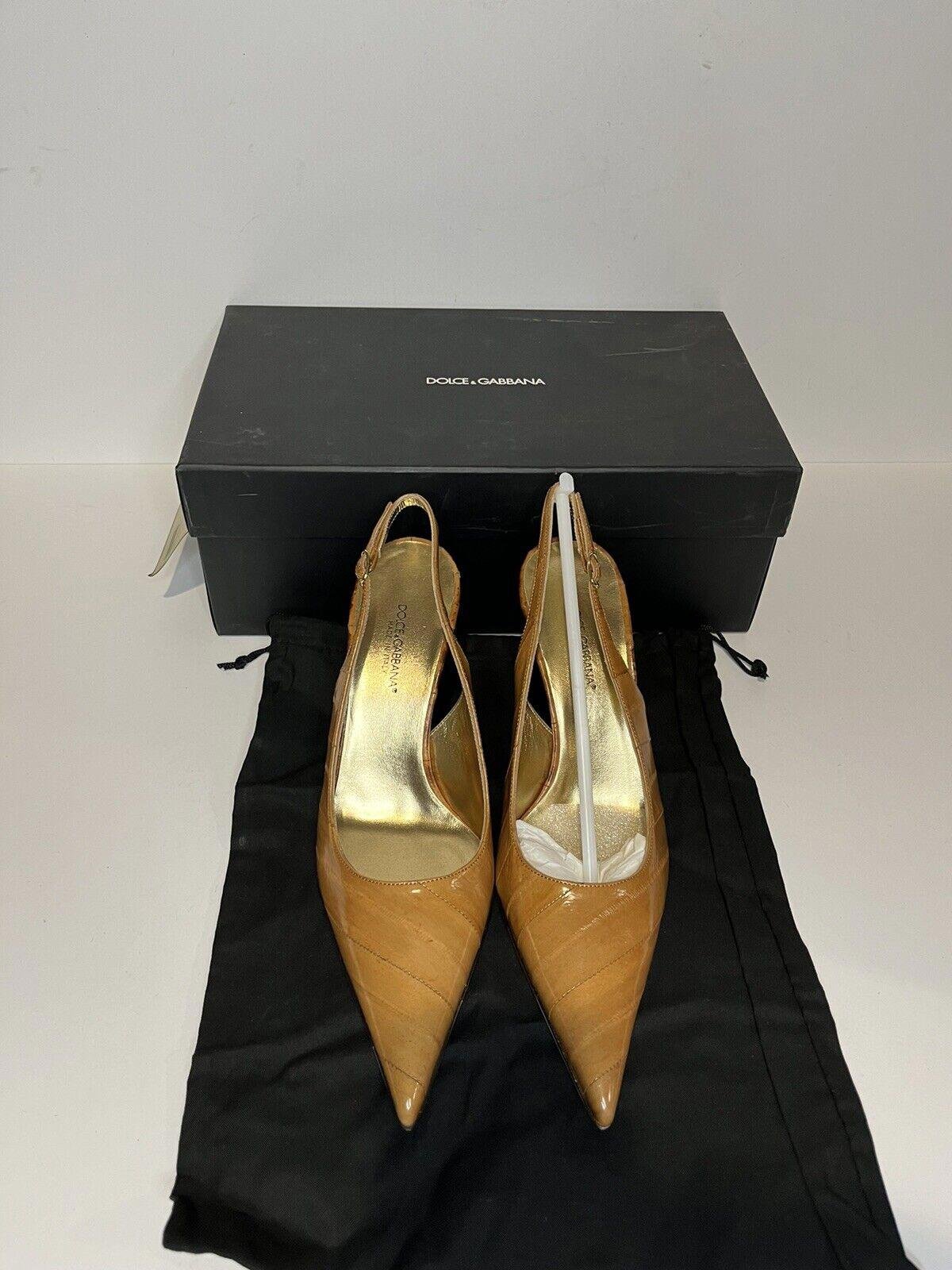 Dolce & Gabbana Size 36.5 Sling Back Anguilla Pumps Shoes Tobacco Tan Brown NEW