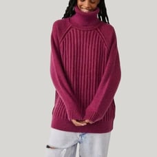 NWT Free People Big City Turtleneck Sweater Mulberry Size L Oversized Fuzzy 168