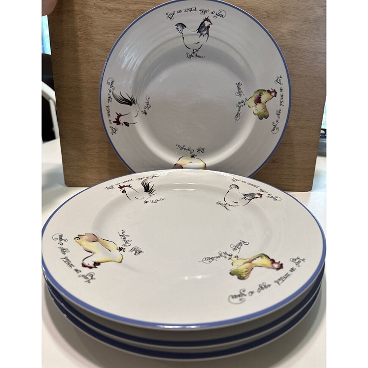 4- The Italian Villa Porcelain Collection 4 Plates 10” Rosanna Chickens
