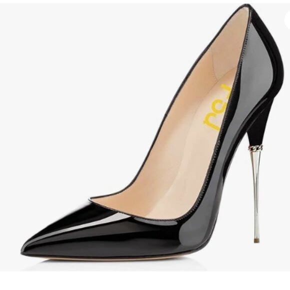 FSJ Women Sexy Slip On Formal Pumps Stiletto Heels Pointy Toe Chic Black Shoes