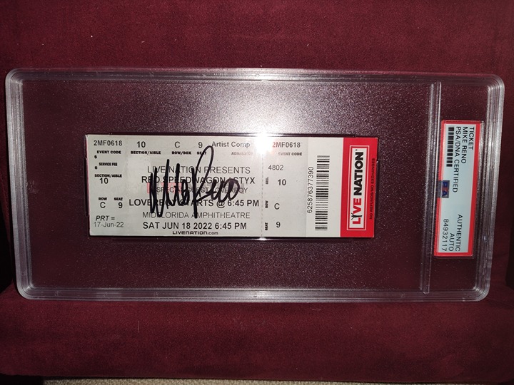 MIKE RENO LEAD SINGER OF LOVERBOY HAND SIGNED AUTO CONCERT TICKET 2022 PSA