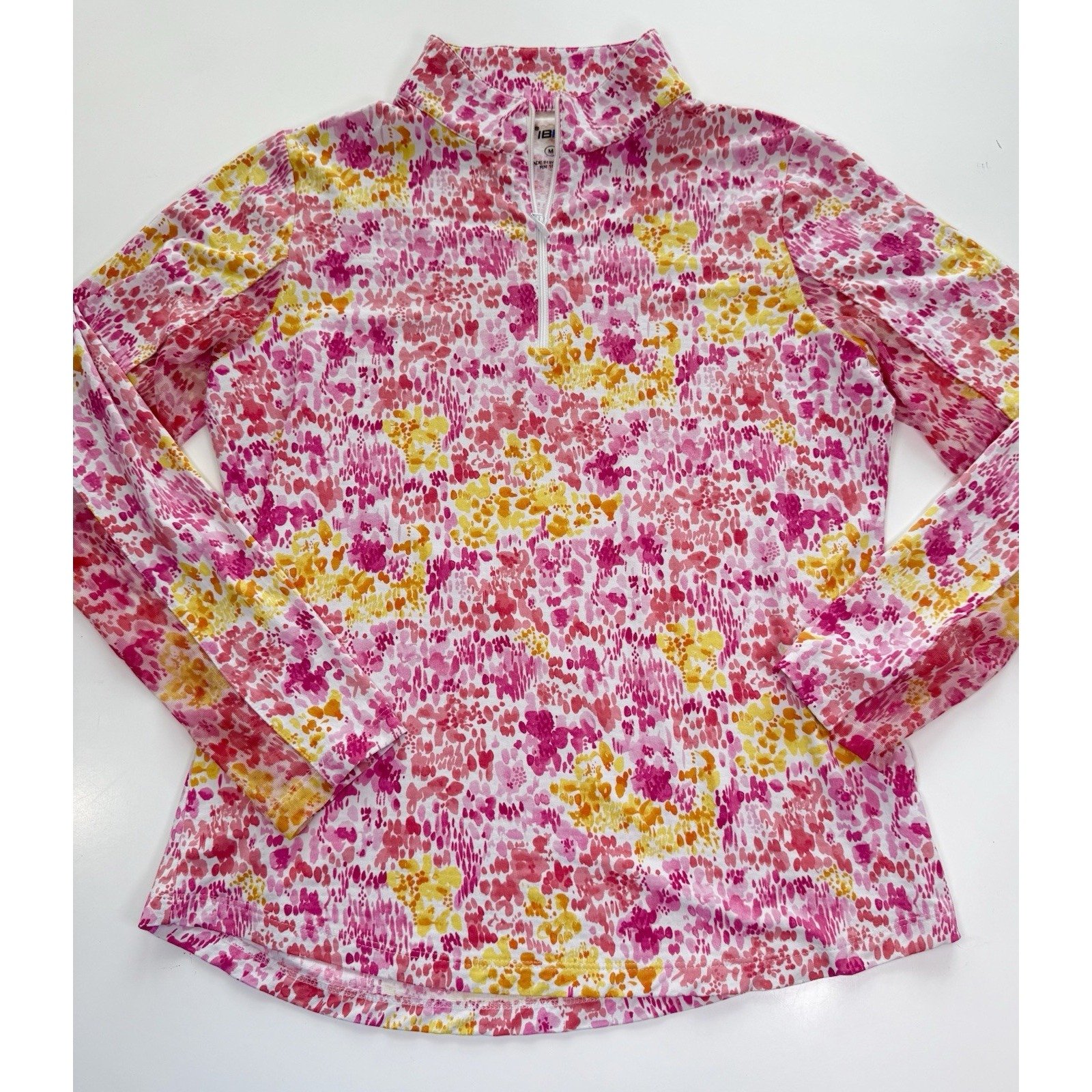IBKUL Women's COLLEEN PINK Zip Mock Neck Long Sleeve Golf Shirt Top Sz M Mesh