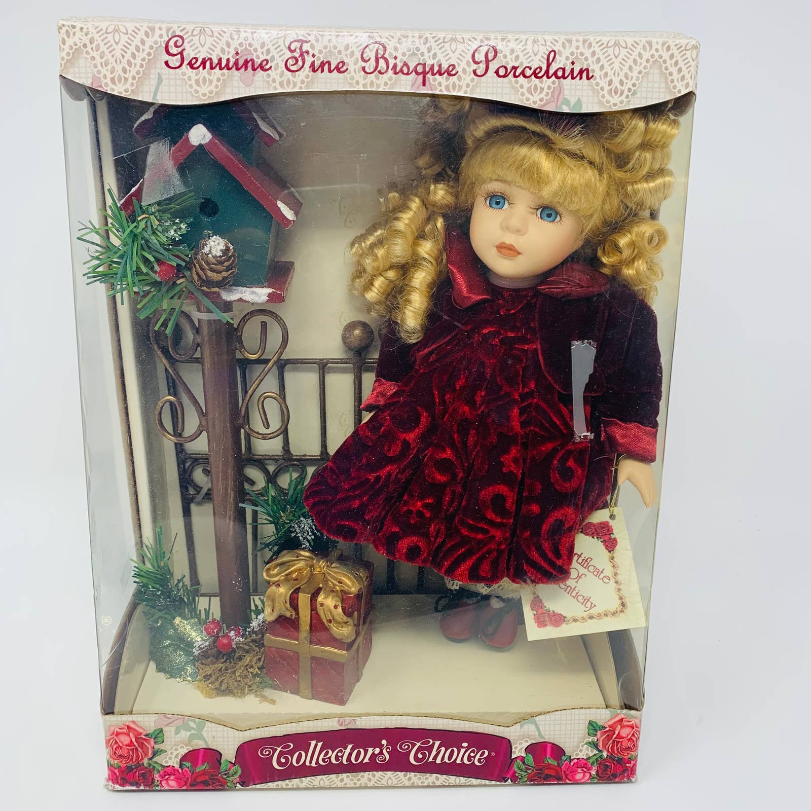New Collector's Choice Genuine Fine Bisque Porcelain Christmas Doll Red Dress