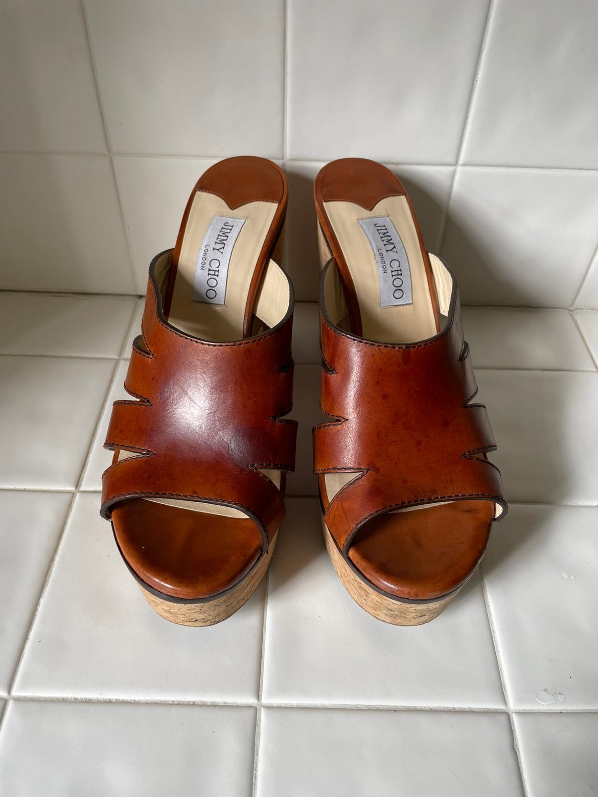 JIMMY CHOO Dray Leather Cork Platform Slide Sandal