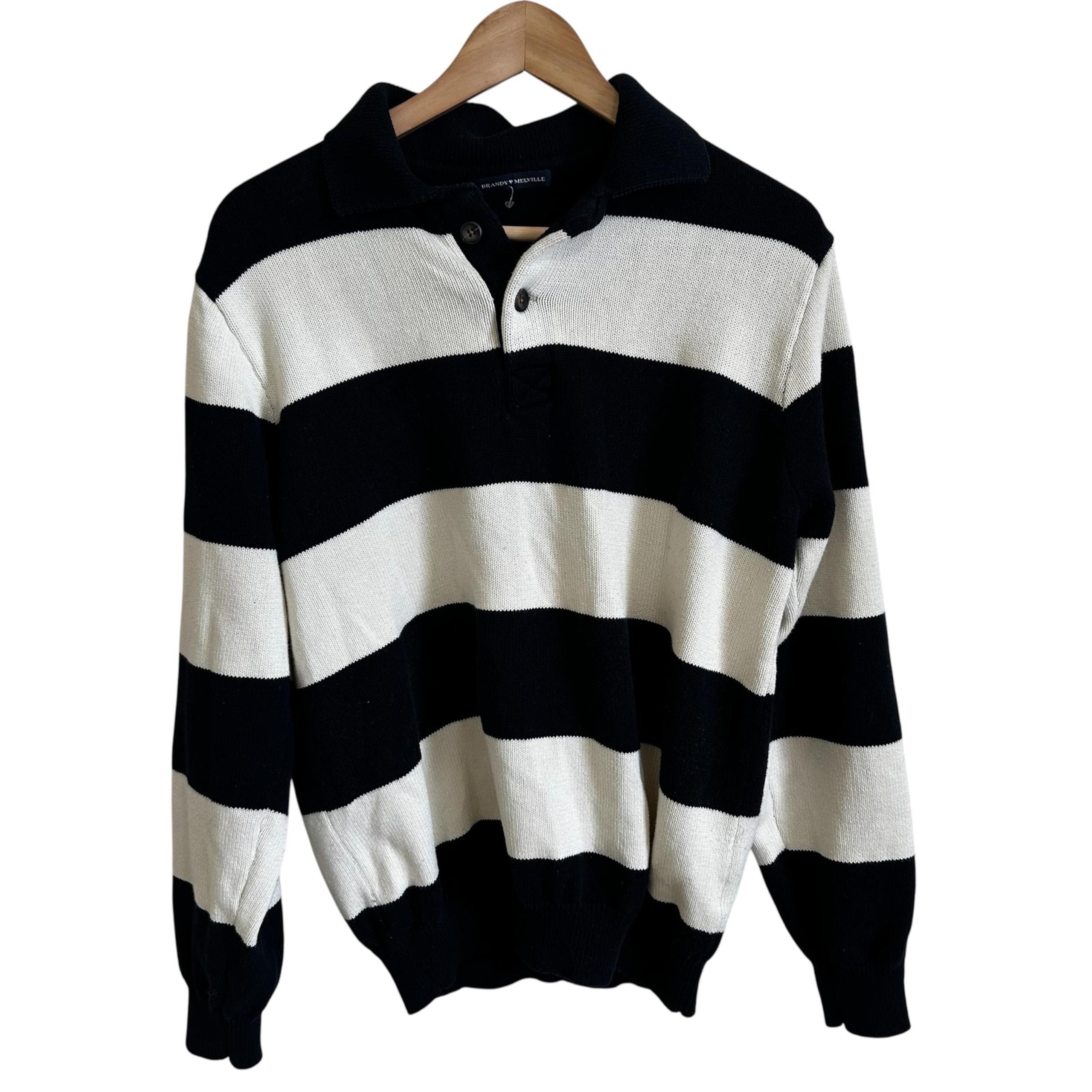 Brandy Melville Striped Knit Polo Sweater Long Sleeve Cotton Top medium