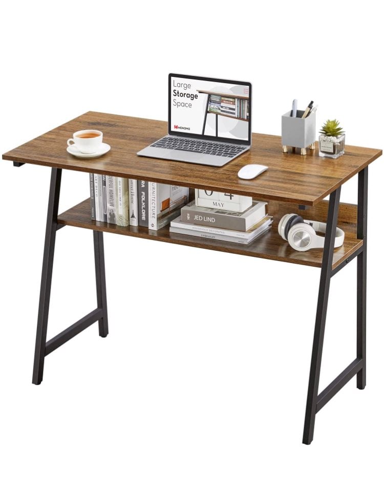 Small Writing Desk for Small Spaces with Large Storage Book Shelf, Office Home C