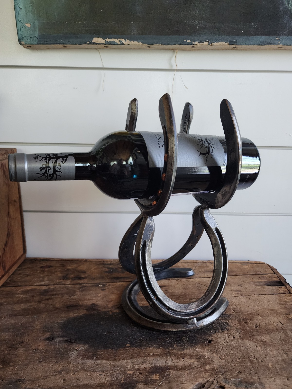 Diamond Tracker Horseshoe Wine Rack 2 Bottle Holder Country Western Art Decor