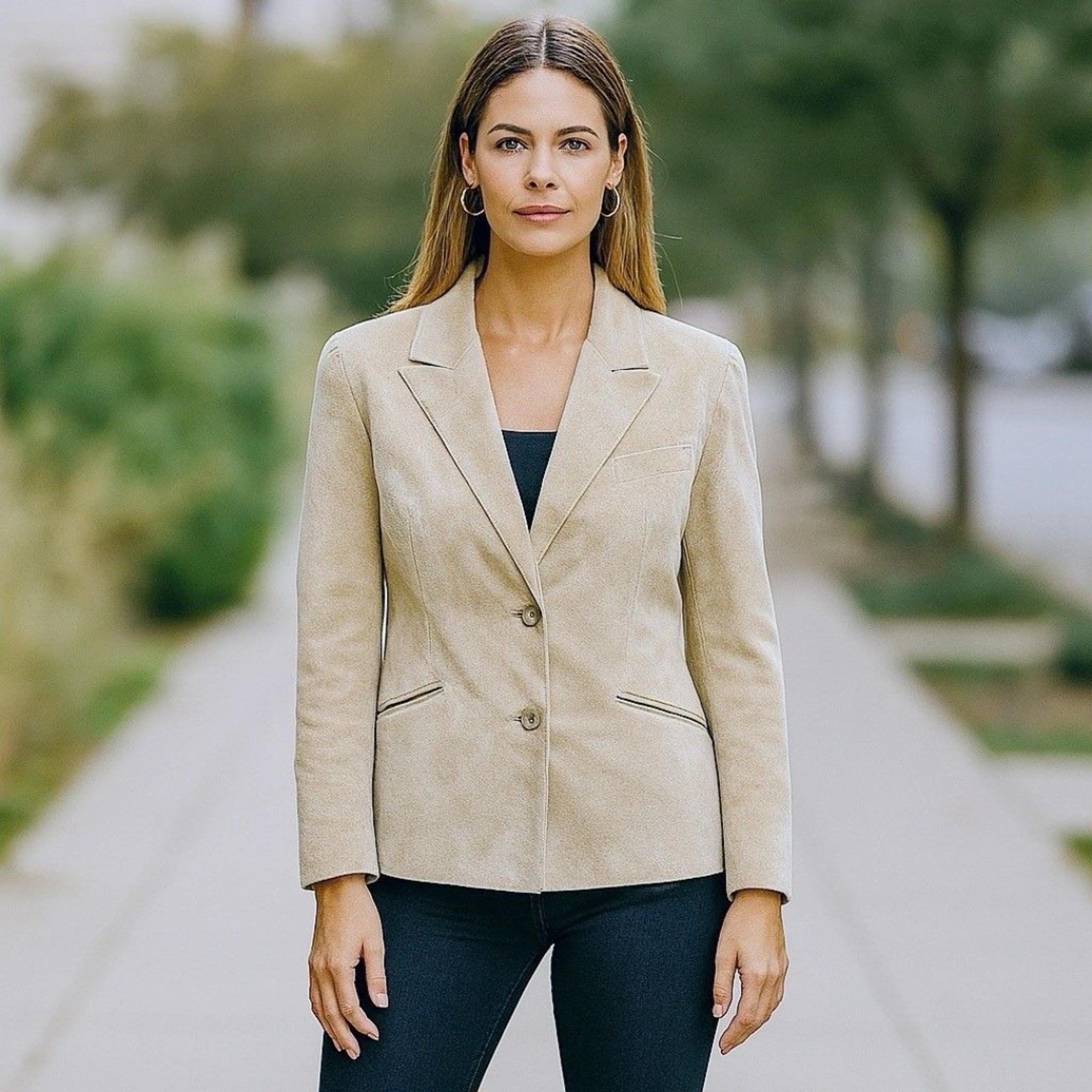 VTG Suede Blazer Fleet Street Cream Colored Womens Sz M Minimalist Y2K Preppy