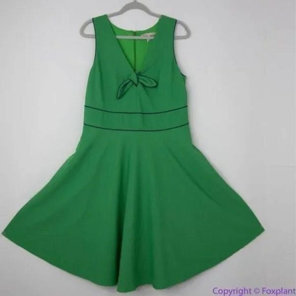 Anthropologie Hutch Navy Piping Green Bowtie Dress, 2X