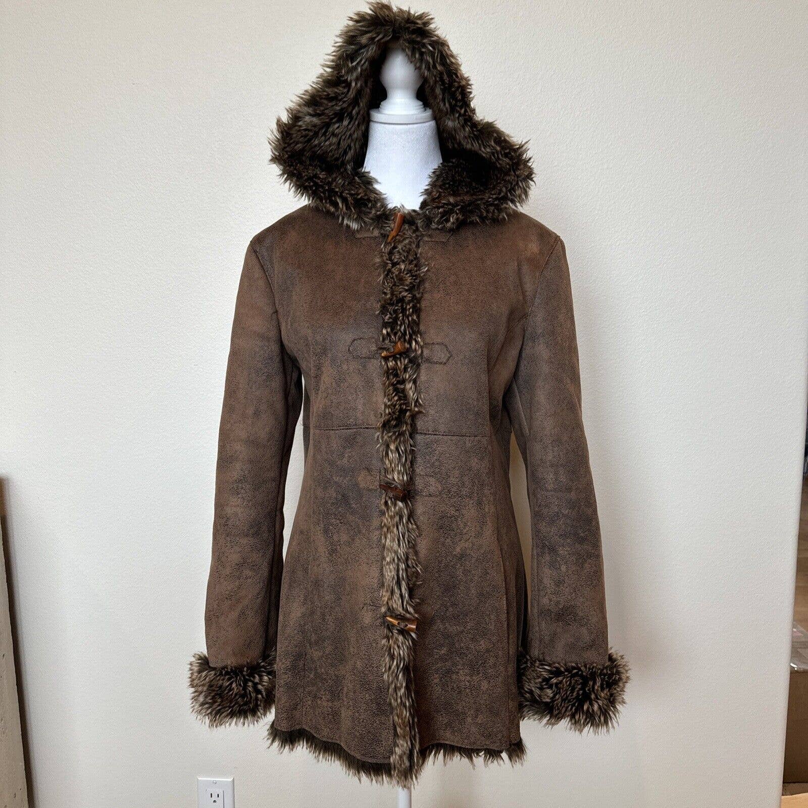 Cripple Creek Coat Womens M Brown Suede Leather Faux Fur Western Warm Hooded