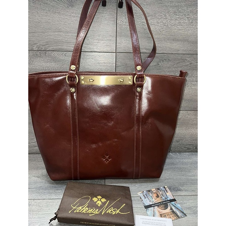 Patricia Nash Discovery Leather Bonzano Tote British Tan,Bag Large