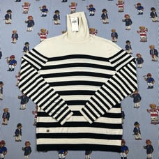 NWT Lauren Ralph Lauren Black/White Striped Thin Turtleneck Sweater, Size L