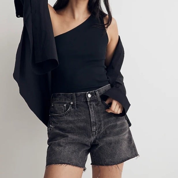 Madewell Womens Jean Shorts 26 Black Relaxed Mid-Length Bradbrook Wash Denim