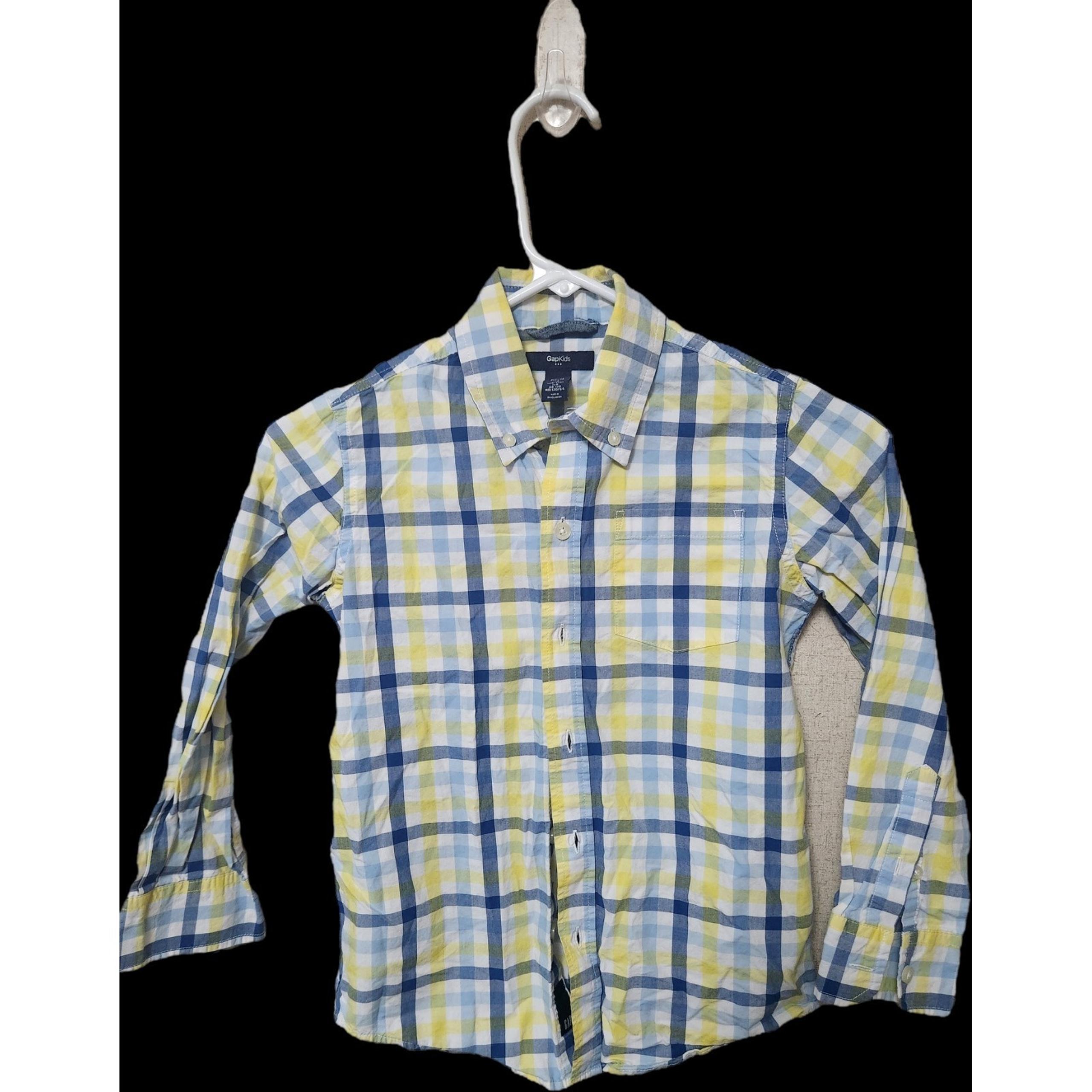 boys carters plaid long sleeve button down shirt size Small 6/7 yellow and blue